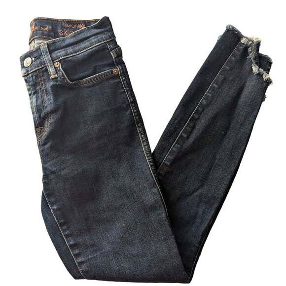 7 For All Mankind Ankle Skinny Jeans 24 Distressed Hem Dark Wash - Picture 1 of 11
